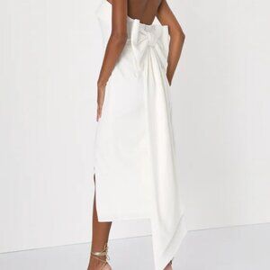 Lulu's White Strapless Bow Midi Dress